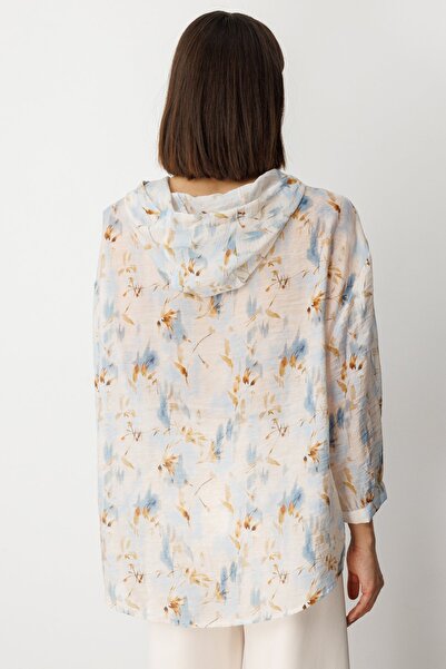ON Oversized Hooded Floral Women's Shirt - Minimalist Style - 3/4 Sleeve