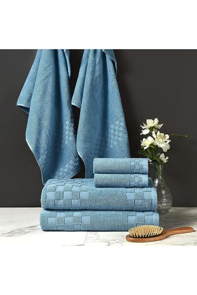 SULFAR 6-Piece Cotton Towel Set - Soft, Odor-Resistant, Highly Absorbent, Quick-Dry (Blue)