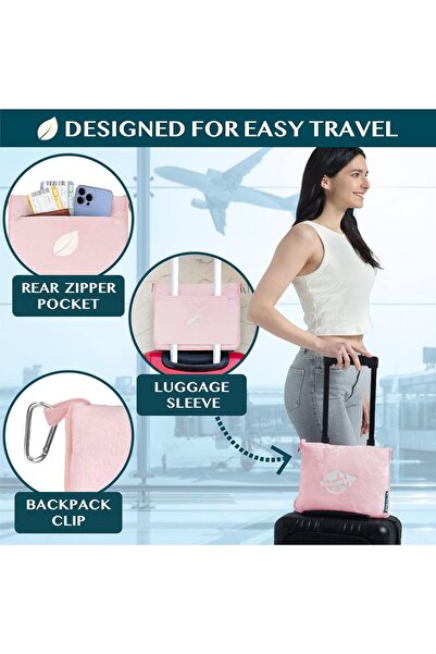 PAVILIA 2-in-1 Travel Blanket and Pillow Set – Pink, Polyester