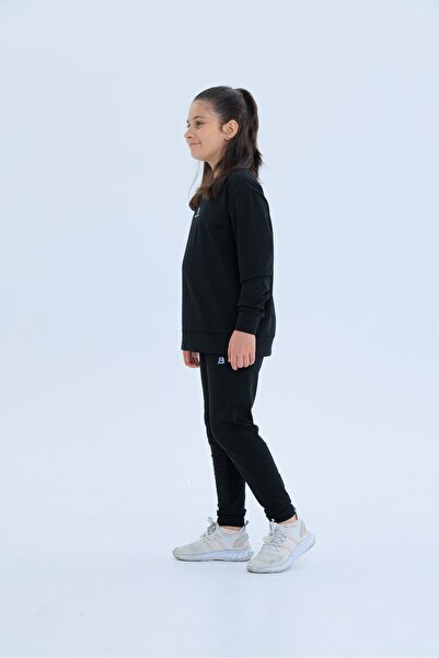 Black One Girl's Striped Detail Casual Sweat and Leggings Sports Set