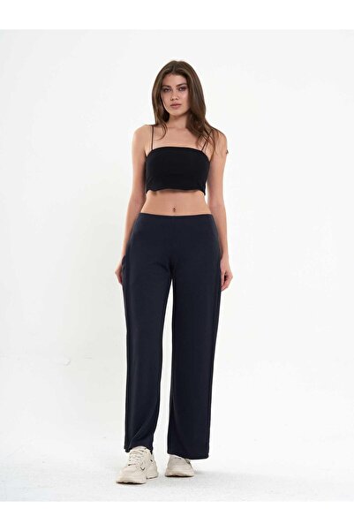Coral Wide Leg Trousers with Pleated Sides 031595 Navy Blue