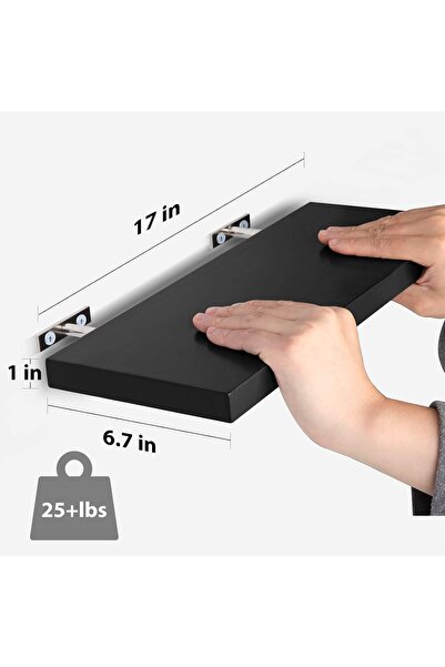 Generic BPAA® Solid Wood Floating Wall Shelves, Set of 3, Black