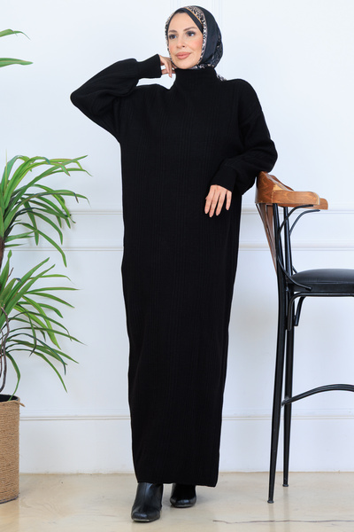 benguen Corded Fabric Knitwear Dress N7080 Black