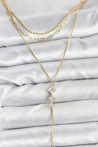 Epilons Bfs Brass Gold Color Zircon Stone Detailed 3-Piece Combination Y Wome...