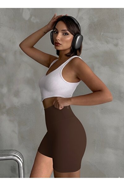 The Base Γυναικείο καφέ εφέ σύσφιξης σούπερ μίνι ψηλόμεσο κολάν