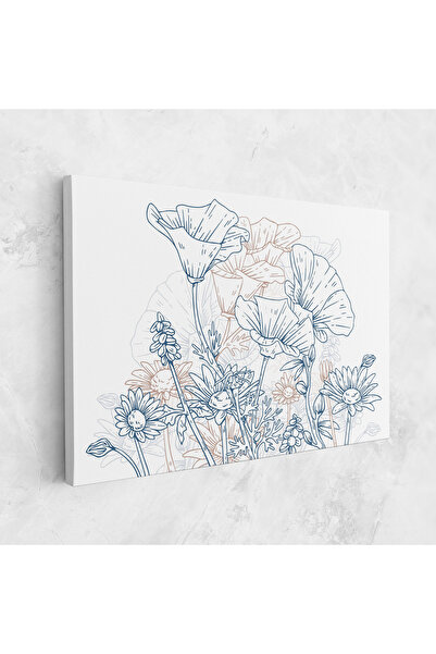 Arthub Canvas Painting, Bedroom And Living Room, Flowers, Cream Blue Line