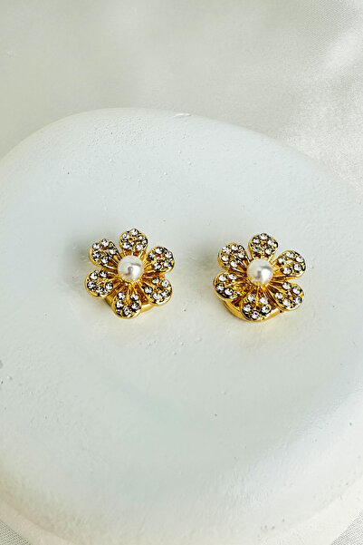 Modex Taş Ve İnci Detay Çiçek Düğme Broş (2cm)