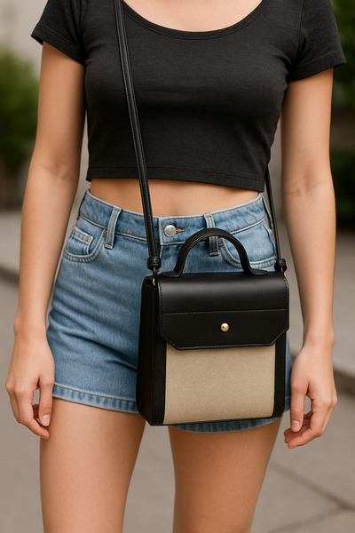 Bymiel Kanvas & Deri Detaylı Mini El ve Omuz Çantası