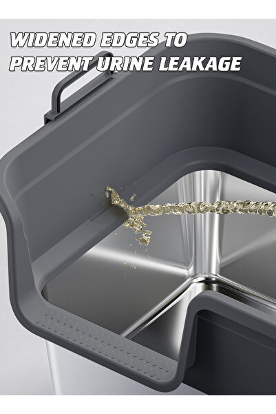 KidLe Stainless Steel Cat Litter Box Metal Litter Pan Tray with High Wall Sides