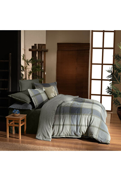 Sarev Gretna Khaki Flannel 100% Cotton Double Duvet Cover Set