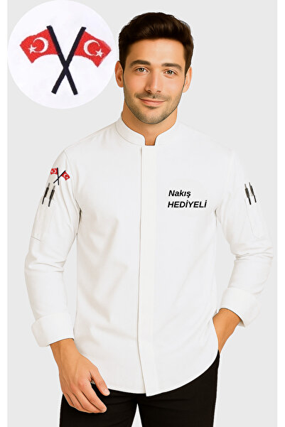 Üniformanya Jachetă de bucătar cu nume și steag turcesc cadou Jachetă de bucă...