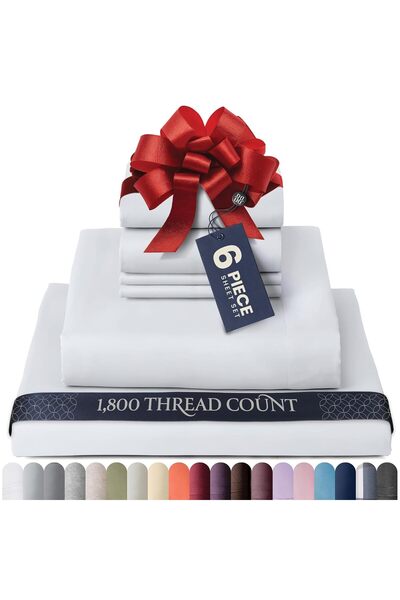 Generic BELADOR Luxury Silky Soft Full Bed Sheet Set, 6-Piece, Microfiber, White