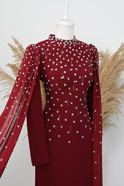 Lamia Giyim Perihan Taşlı Abiye Bordo