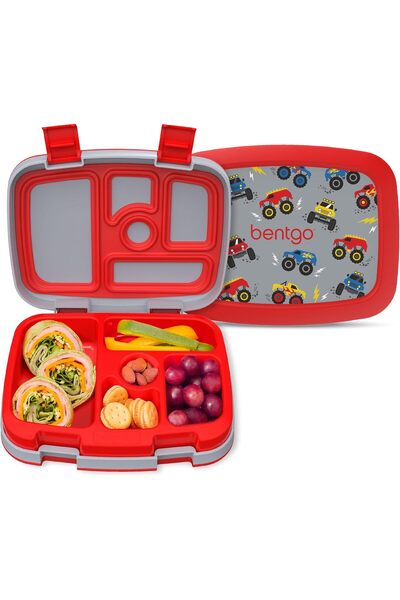 Bentgo Kids 5-Compartment Leakproof Bento Lunch Box - BPA-Free, Dishwasher Safe (Trucks)