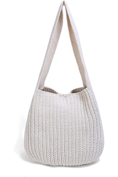 Generic ENBEI Women's Handmade Crochet Shoulder Bag, Large (White, L)