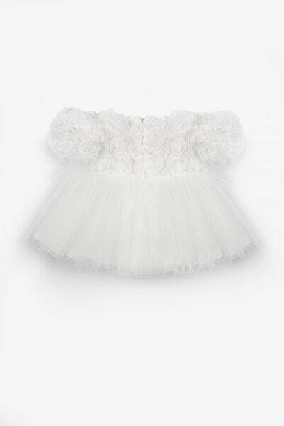 Le Mabelle White Rose Detailed Baby Girl Dress - Elina