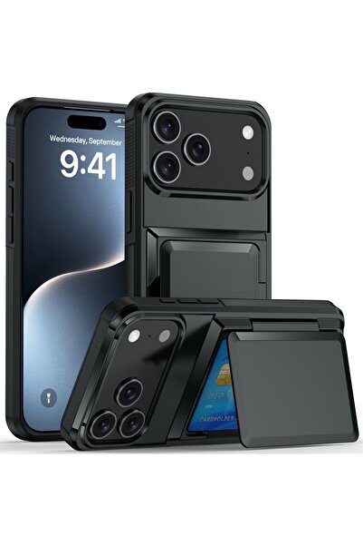 bzstore Protective Case for Apple iPhone 17 Pro, Card Slot, Anti-Slip, PC, Scratch-Resistant, Black