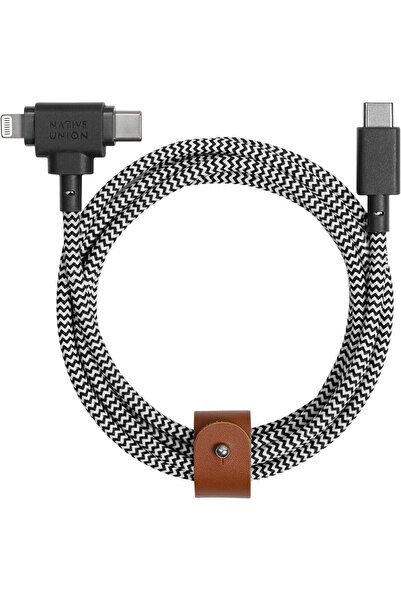 Native Union Belt Cable Duo 5ft Braided 2-in-1 Lightning & USB-C (Zebra)