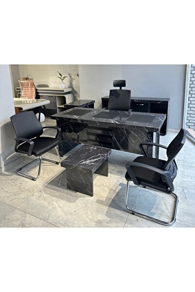 MESA OFİS MOBİLYA MERMER DESENLİ OFİS YÖNETİCİ TAKIMI BÜRO MOBİLYASI KOLTUKLA...