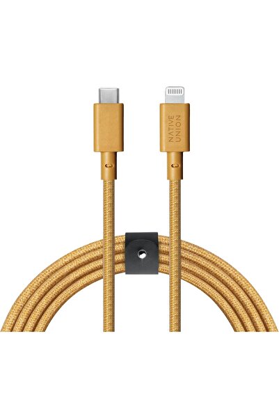 Native Union BELT USB-C to Lightning Cable 10ft - Braided Nylon, Leather Strap - Kraft