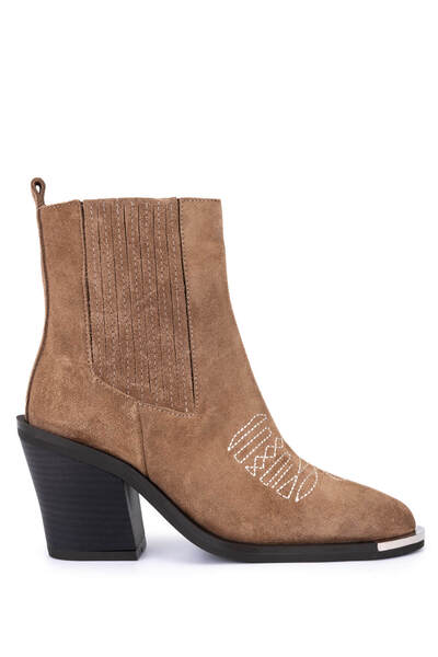 Tamer Tanca Women's Genuine Leather Taupe Suede Classic Boots