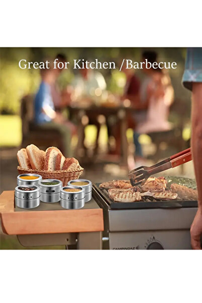 NO BRAND 4pcs Stainless Steel Magnetic Spice Jars, Includes Base, Transparent Lid, Sieve, and Magnetic Shelf