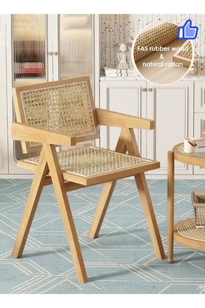 Generic كرسي بذراعين بتصميم عصري من الخشب الصلب مع تصميم من الخيزران، مصنوع م...