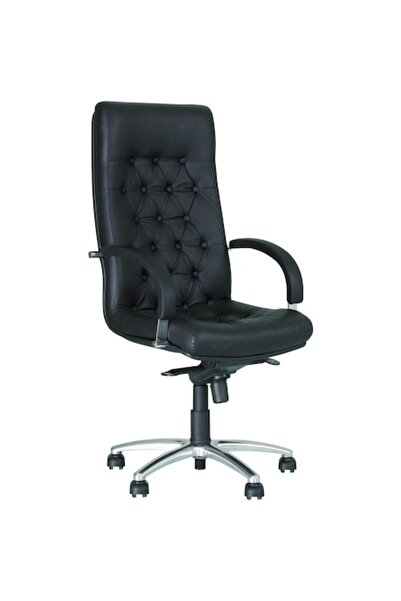 Ergonica Scaun directorial CHEF LUX STEEL CHROME, piele naturală neagră