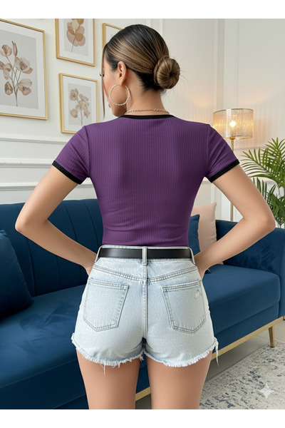 MaxiMor Women's Crew Neck Basic Slim Fit Short Sleeve Body Full Stretch Fabric Full Fit Length 55 cm