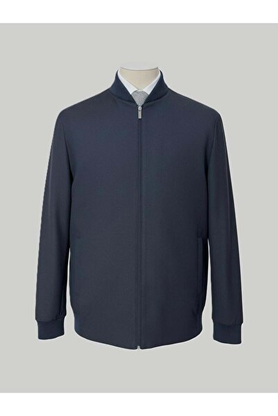 HERMOSE سترة رياضية باللون الأزرق الداكن بسحاب – تصميم عصري