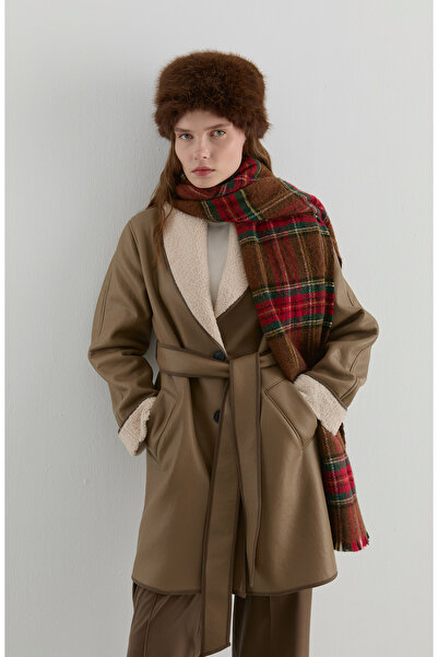 Fatma Atasoy Peluş Detaylı Vizon Suni Deri Kaban