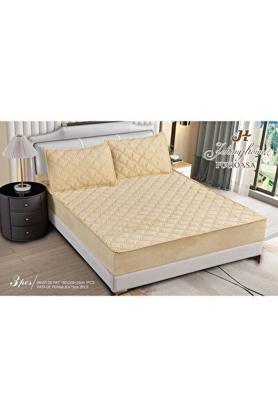 Inovius Husa matlasata tip topper din catifea, 180x200cm+2 fete de perna 50x7...