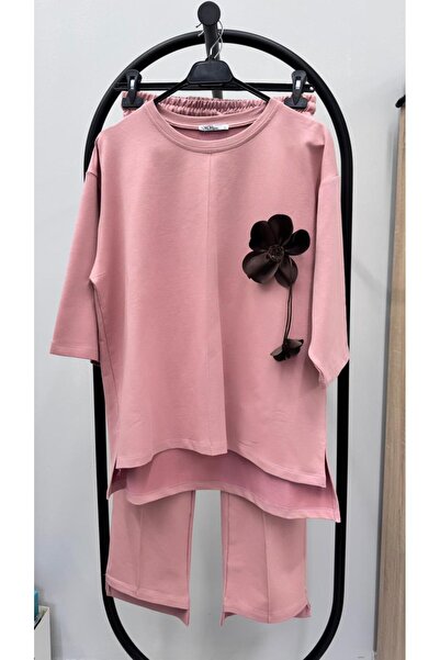 Koza Butik Дамски спортен екип с розови детайли и ръкави Truvakar в големи размери 8223-26