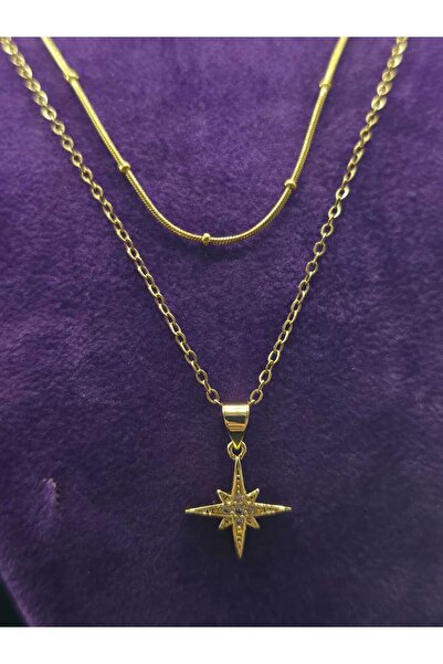 sarıyer silver Sirius Kutup Yıldızı Uçlu Çelik Altın Kaplama Kolye Kuzey Yıld...