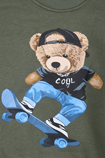 kinderos Teddy Bear Printed Thick Children's Sweatshirt - 26K 1625