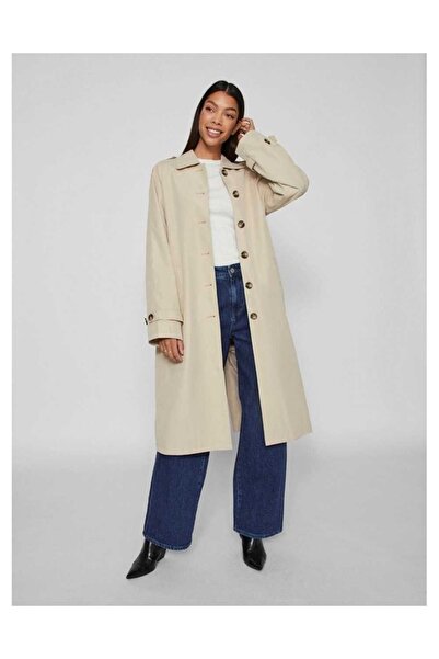 VILA Trench coat with epaulettes, adjustable cuffs, pockets and button closure Vibalinja, Light grey, 36