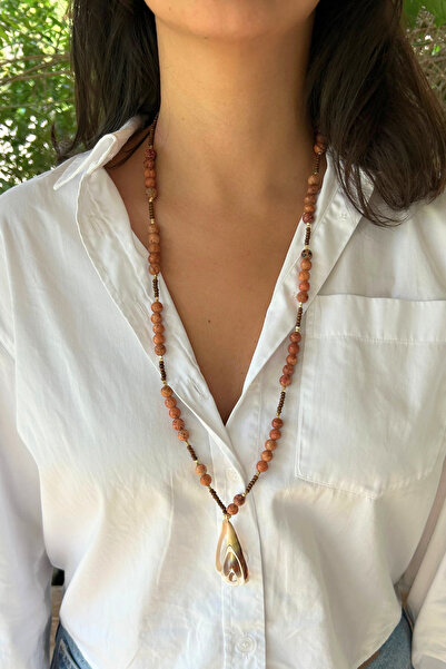 Suerte Accessories Akik Doğal Taş Deniz Kabuğu Uçlu Özel Tasarım Doğaltaş Uzu...
