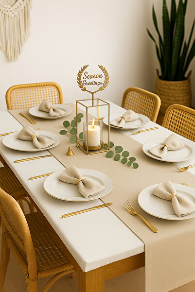 SADEN HOME Pamuklu Leke Tutmaz Bej Uzun Runner