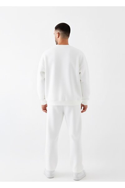 525 Men's White Oversized Sweatshirt – Crew Neck, 3 Thread Ş Fleece-Lined Fleece