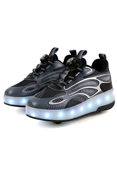 Generic Shoes with Wheels LED Light Shoes Skate Shoes Kids Gifts Boys Girls Shiny Roller Skates - Black, 37