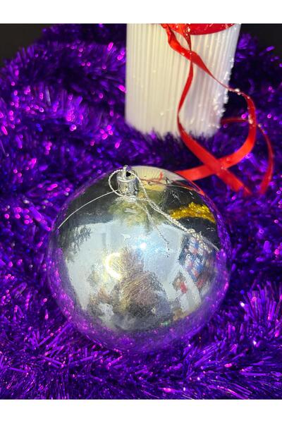 ENG PARTİ DÜNYASI Silver Shiny Christmas Tree Ornament 12 cm Single Large Gli...