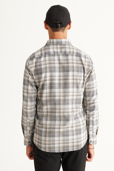 ALTINYILDIZ CLASSICS Grey-White Slim Fit Slim Fit Buttoned Collar Cotton Plaid Patterned Flannel Lumberjack Shirt