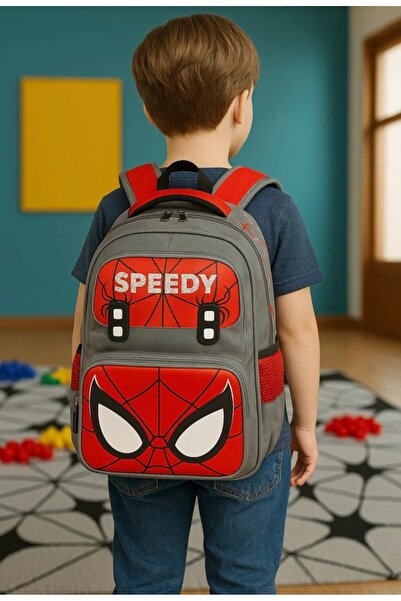 JOJO KIDS Boy's spider elementary school backpack, 3-piece set, insulated lunch bag, pencil case, orthopedic bag