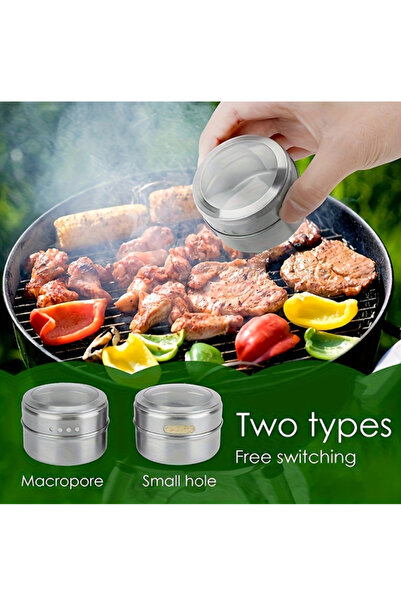 NO BRAND 4pcs Stainless Steel Magnetic Spice Jars, Includes Base, Transparent Lid, Sieve, and Magnetic Shelf