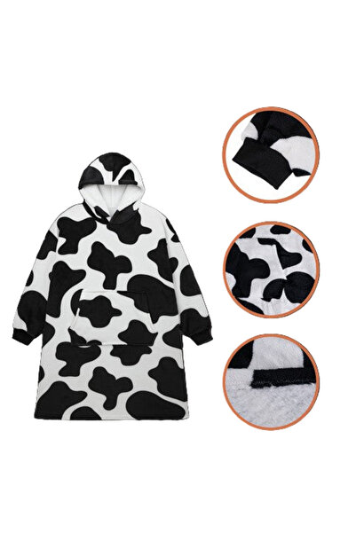 zola Hooded blanket sweatshirt with sleeves, universal, fluffy interior, 115 x 80 cm, polyester, white/black