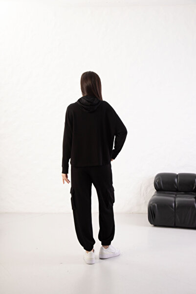 YusGos Women's Comfortable Fit Long Sleeve Zippered Modal Fabric Pocketed Hooded Sweatsuit Top Cardigan