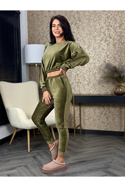RAMONA BADESCU EXCLUSIVE Fine velvet tracksuit with cropped top and tapered pants