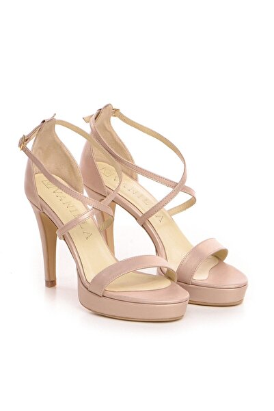 Vanilla Days Sandale cu toc jos, culoare nud, strălucitoare, din piele subțire