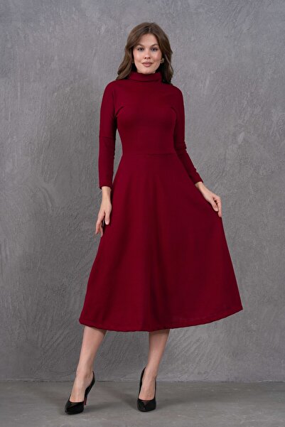 WOMAN VISION Midikleid mit hohem Kragen und ausgestelltem Rock