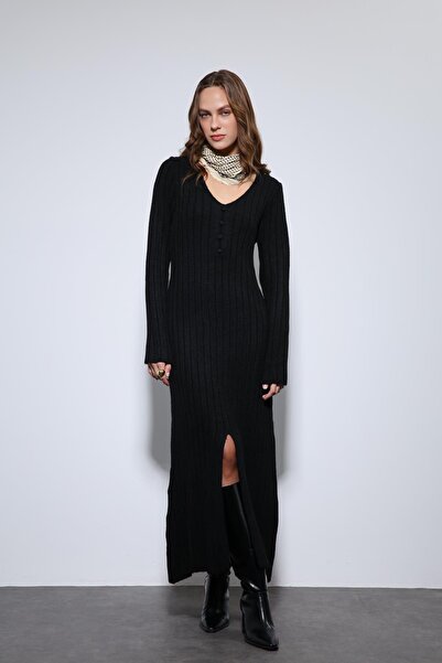 Antioch Black Slit Detailed Knitwear Dress